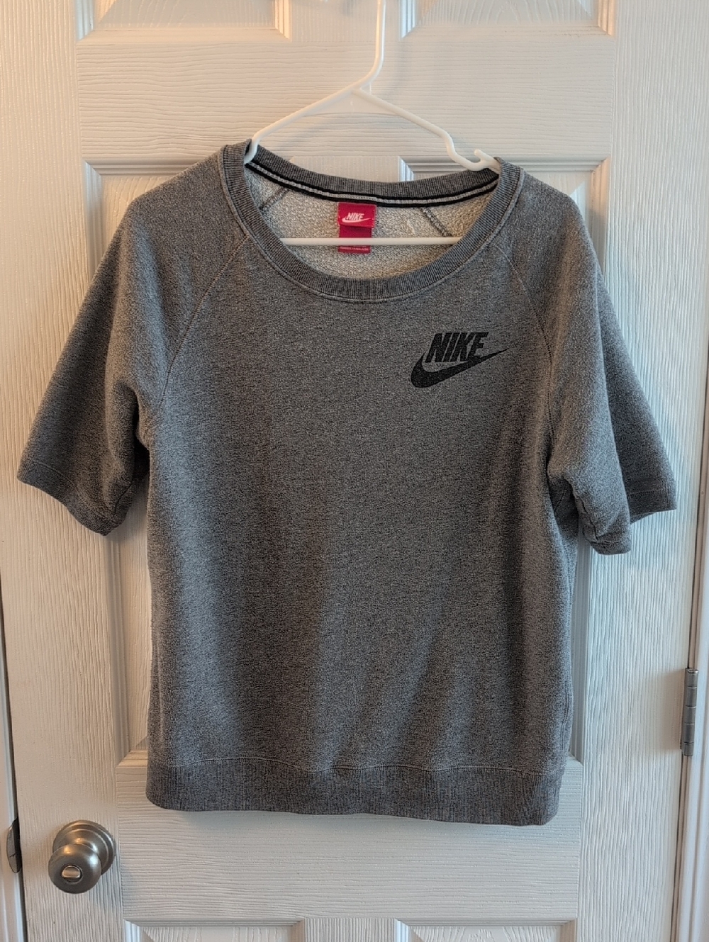 Nike Gray Short Sleeve Crew Sweatshirt with Black Logo